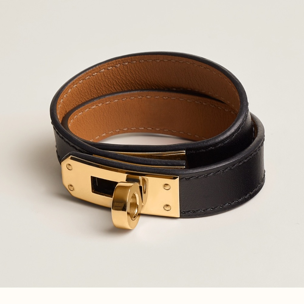 Hermes Black Double Tour Leather Bracelet with Gold Hardware - Picture 8 of 9